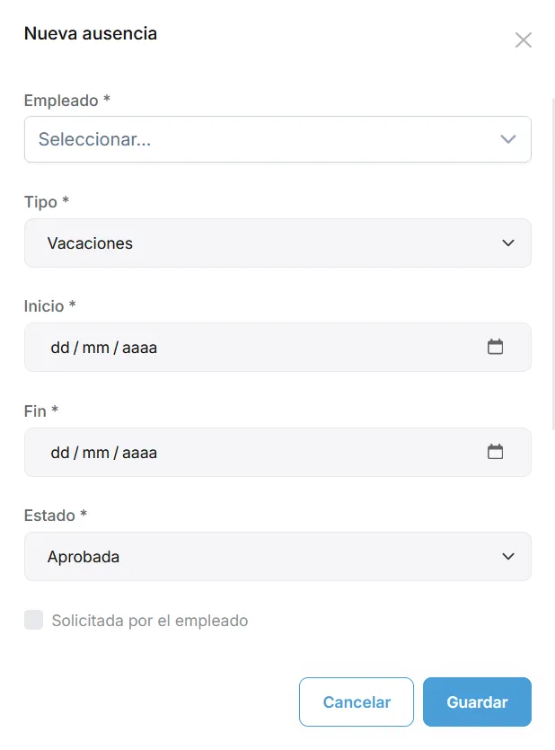 Modal Ver excepciones con fechas del rango y motivo por día