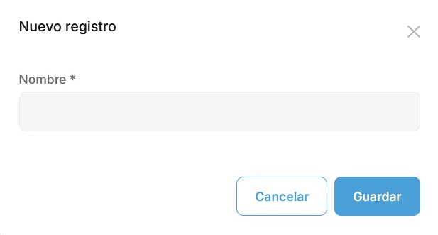 Modal de alta o edición de empresa de vehículo con el campo Nombre