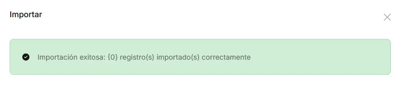 Mensaje de importación completada con el número de registros creados