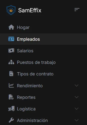 Entrada al área Empleados desde el menú principal de SamEffix