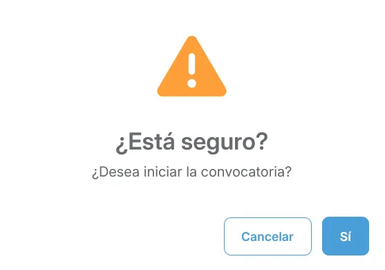 Confirmación de Iniciar convocatoria antes de pasar la jornada a Convocada