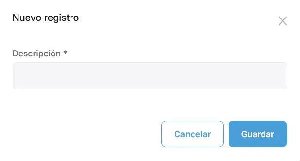 Modal de alta de puesto de trabajo con el campo Descripción
